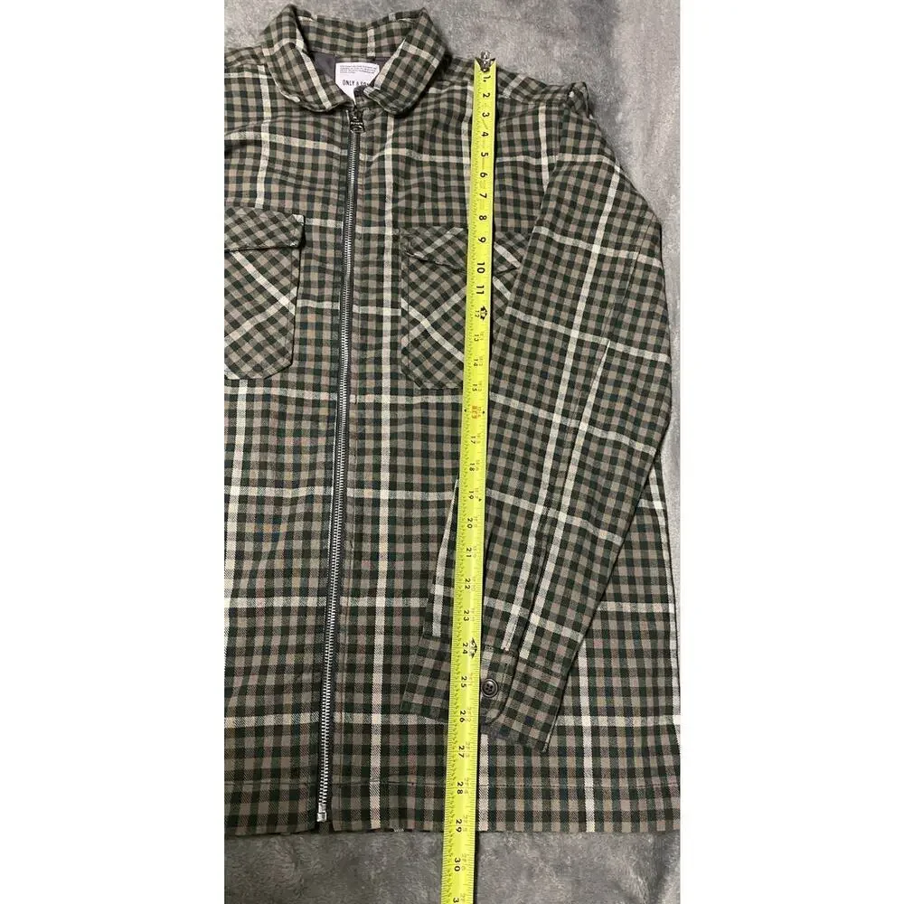 ONLY & SONS Tyson Check Mens Zip-Up Overshirt - SPRUCE Men’s Large - Picture 8 of 9